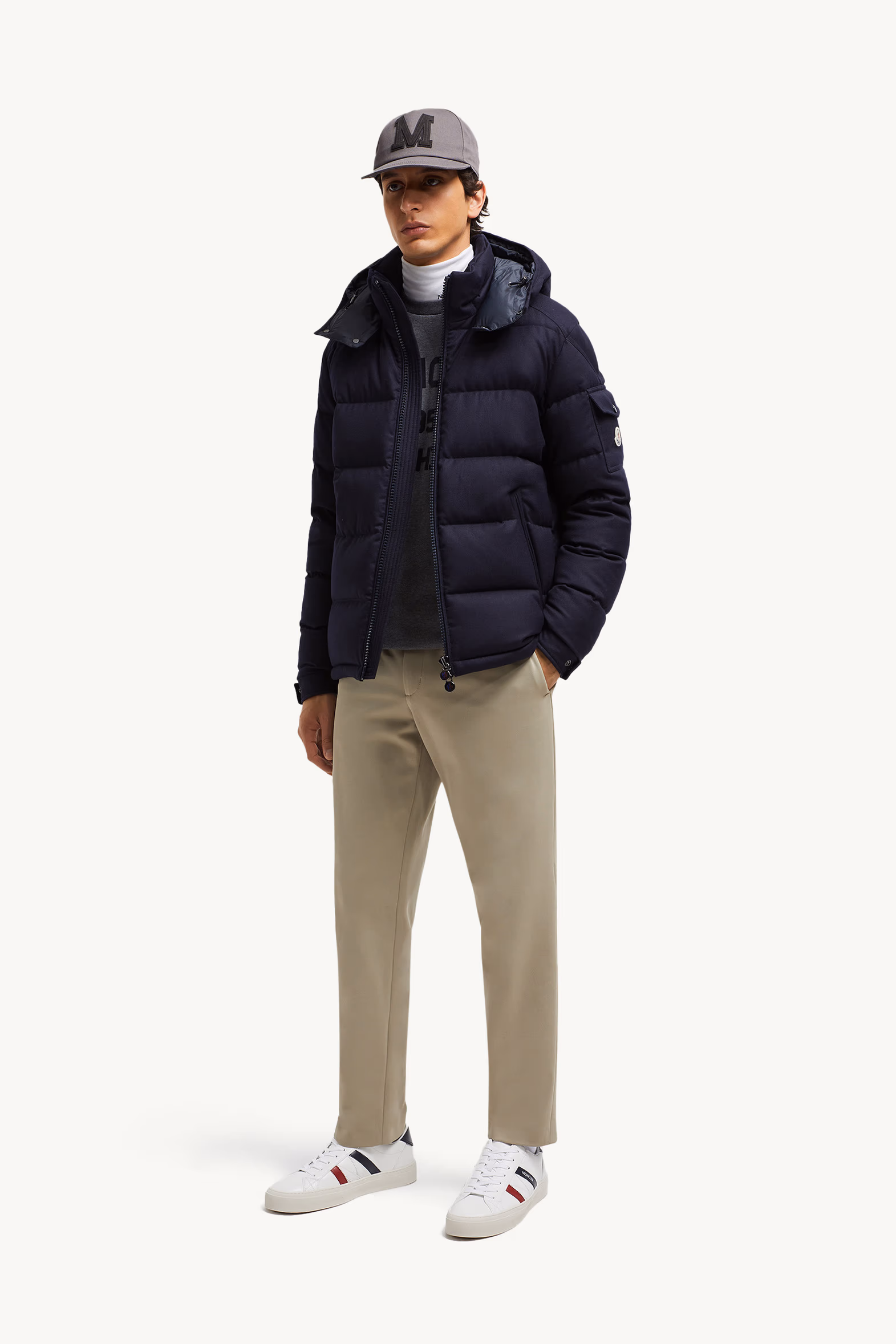 Doudoune courte à capuche en flanelle de laine Montgenevre Hommes Bleu marine Moncler 0